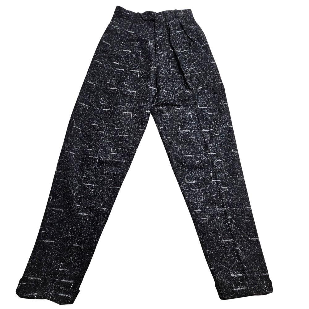 Cotler Vintage Trousers 29x31 Black White Geometric Pleated Tapered Pants Wool